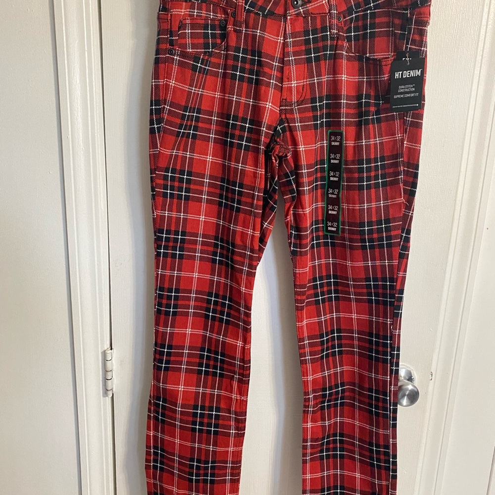 Hot Topic denim Skinny Jeans Tartan Plaid 34x32